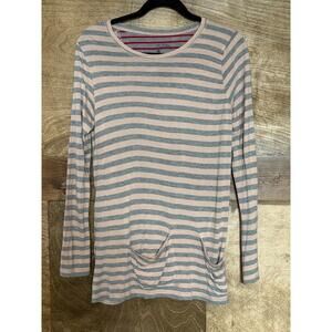 Celtic Bamboo Striped‎ Pattern Round Neck Pockets Long Sleeve Top Size Large
